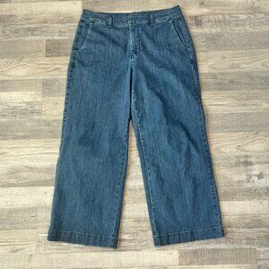 L.L. Bean High Rise Wide Leg Women's Trouser Jeans Size 14P Dark Wash E44
